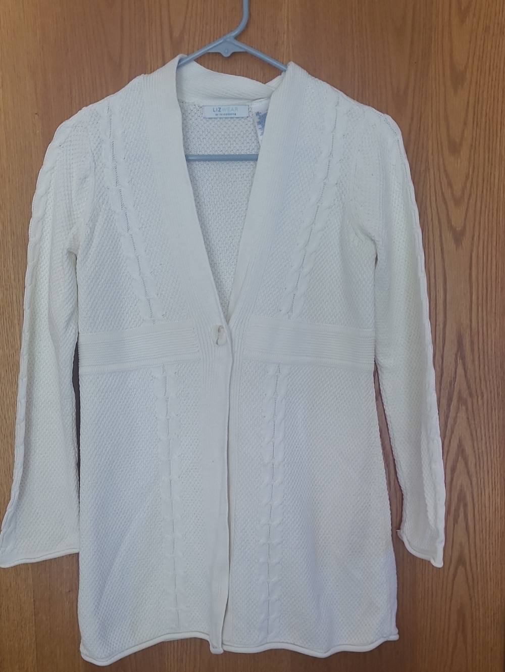 Liz Claiborne Off-White Cable Knit Long Cardigan